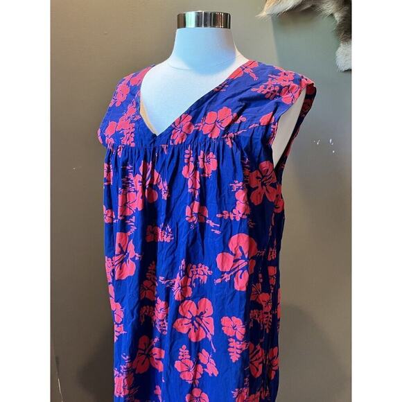 Vintage Ui-Maikai Blue Red Floral Hawaiian Muumuu Dress READ - Picture 2 of 7